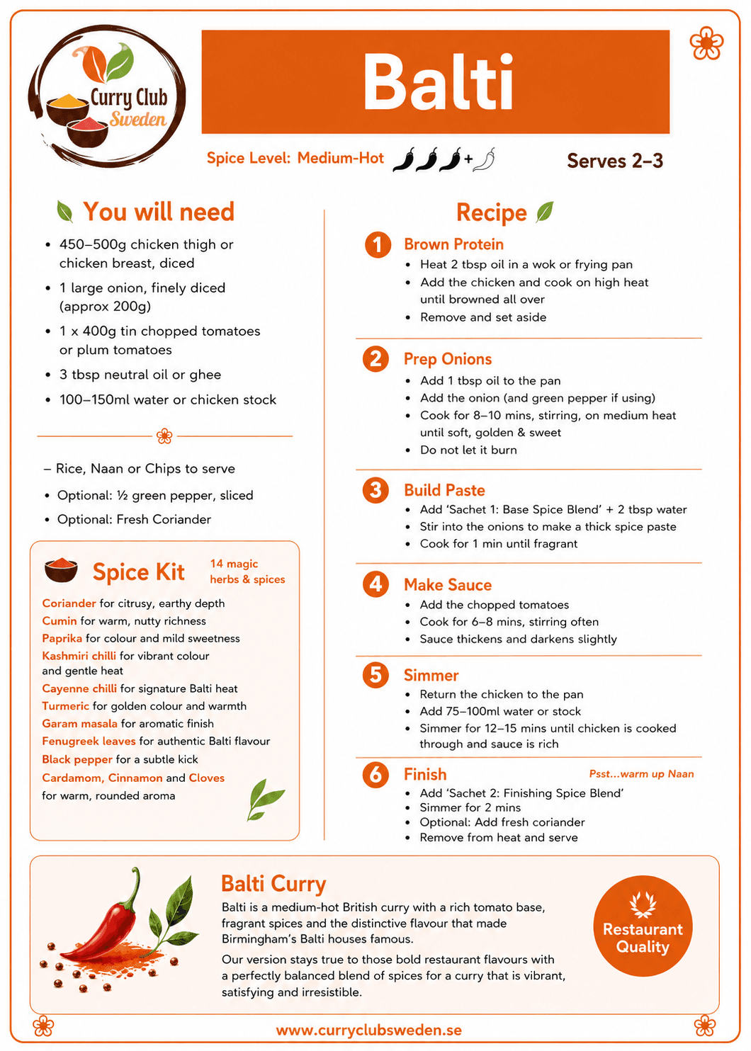 Balti recipe card